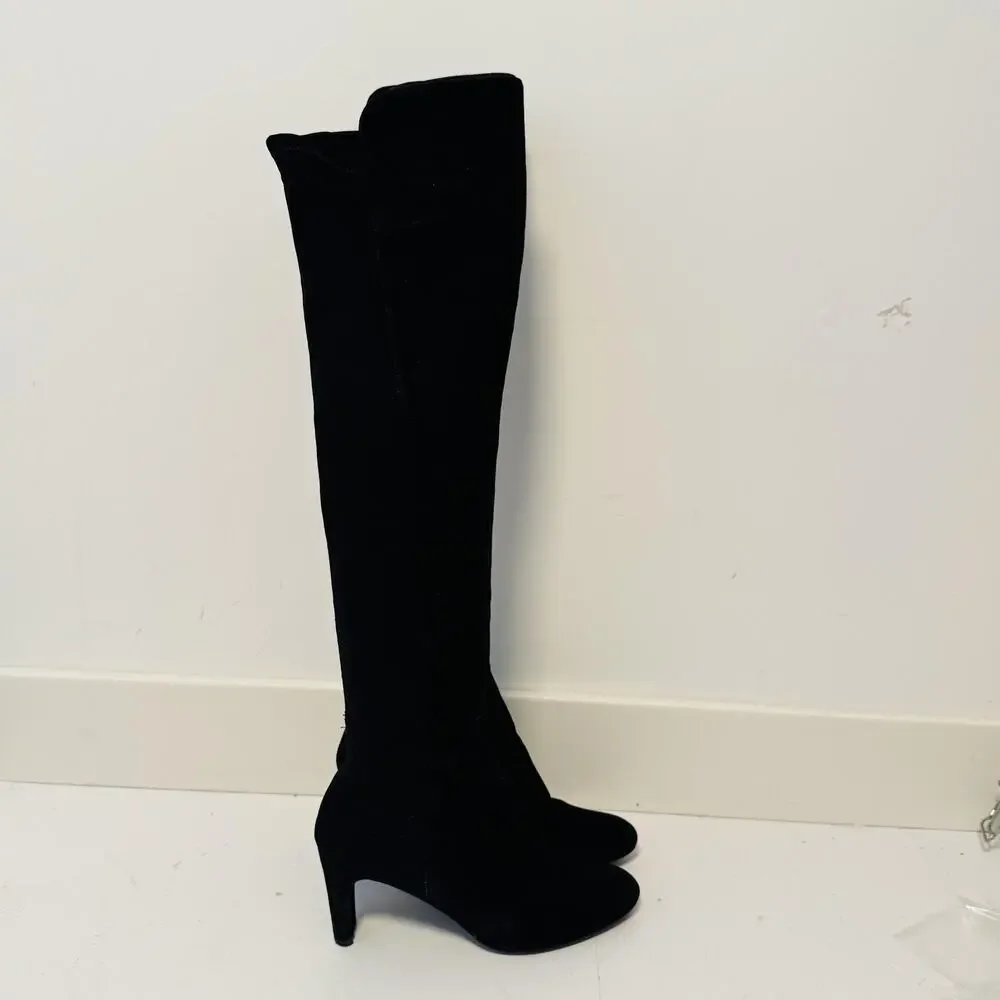 Stuart Weitzman Boots Womens 8 Black Suede Over The Knee Sock Stretch Heel